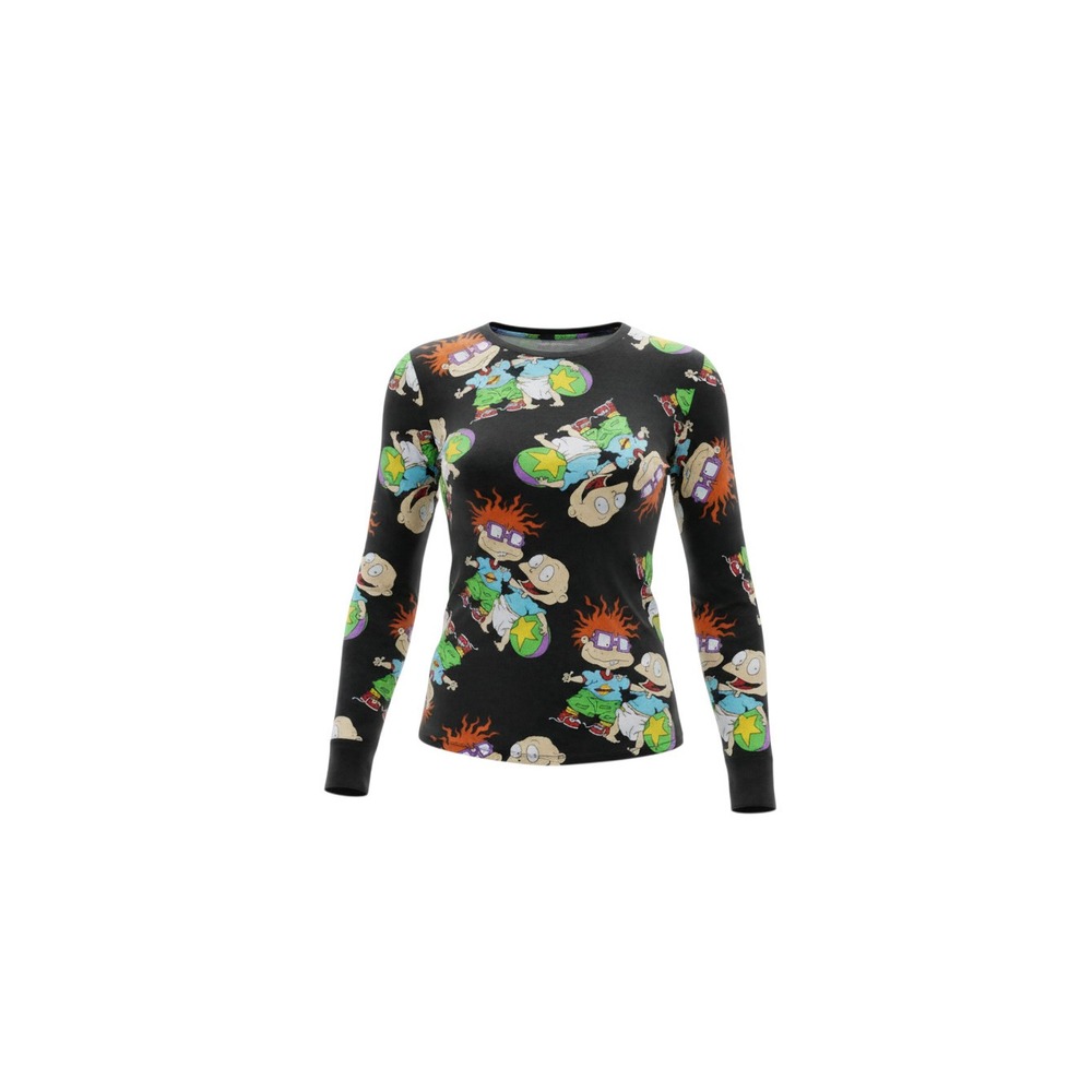 Nickelodeon Rugrats Graphic Tee Womens Large Black All Over Print Long Sleeve
